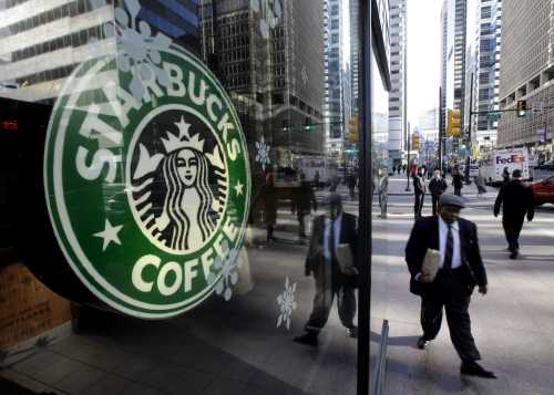 A Starbucks logo is displayed at a store in Philadelphia. (AP-Yonhap News)