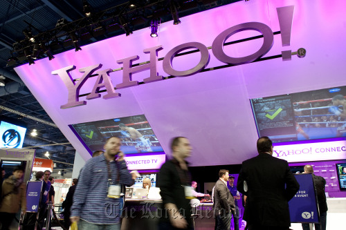 Signage for Yahoo Inc.’s Connected TV on display during the 2011 International Consumer Electronics Show in Las Vegas, Nevada on Jan. 7. (Bloomberg)