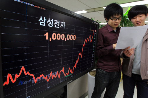 Samsung Electronics shares surpassed the 1,000,000 won mark on Jan. 19 in an intraday trading. (Yonhap News)