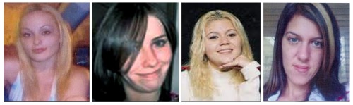 This combination of photos provided by the Suffolk County Police Department shows, from left, Melissa Barthelemy, of New York's Erie County; Maureen Brainard-Barnes, of Norwich, Conn.; Megan Waterman, of Scarborough, Maine; and Amber Lynn Costello, of North Babylon, N.Y. Investigators returned Monday, Jan. 24, 2011 to their theory that all four young women were slain by a serial killer and dumped on a desolate stretch of a New York barrier island, as authorities said all the bodies have been identified as those of prostitutes who advertised online. (AP-Yonhap)