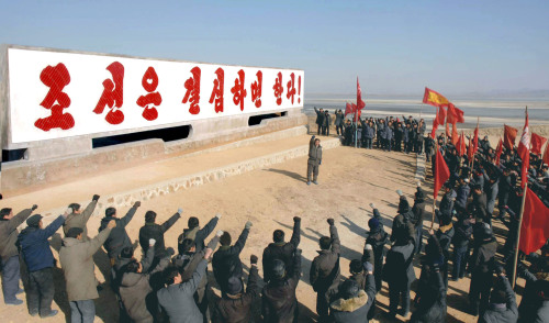 The photo provided on Jan. 28, 2011, by Korean Central News Agency shows the project under construction at the reclaimed tideland in the Democratic People's Republic of Korea. (Xinhua-Yonhap)