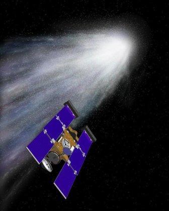 NASA representation of its spaceship Stardust on its way to bring the first samples of a comet back to Earth. Stardust will reach Comet Wild-2 in January, 2004, after a five-year voyage, and return its payload of comet dust two years later. (MCT)