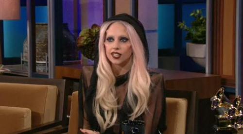 Lady Gaga puts horns on her face and shoulders at Jay Leno's Tonight Show. (YouTube)