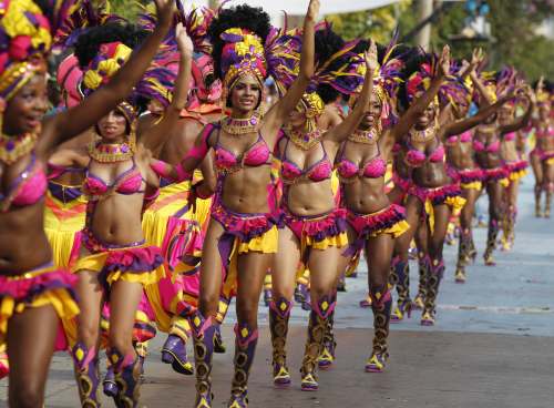 Dancers perform during carnival celebrations in Barranquilla, Colombia, Saturday, March 5, 2011. In 2003 the United Nations Educational, Scientific and Cultural Organization, UNESCO, declared Barranquilla's carnival as a 'Masterpiece of Oral and Intangible Heritage of Humanity'. (AP-Yonhap News)