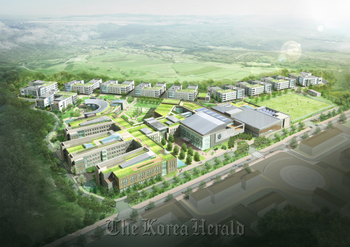 An aerial view of North London Collegiate School Jeju to be opened in Jeju Global Education City in September, this year.