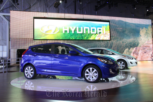 Hyundai Motor Co. unveils the new Accent subcompact in the New York International Auto Show on Friday. (Hyundai Motor)
