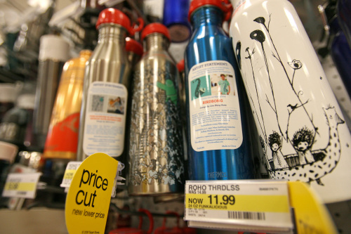 Prices of bottled water have decreased for these bottled water and reusable water bottles at Target. (MCT)
