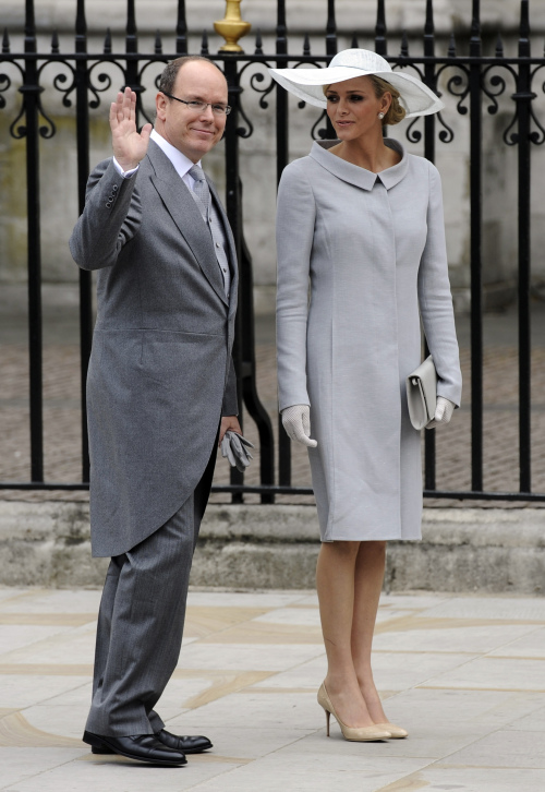 Prince Albert of Monaco arrives with his fiancee, former South African swimmer Charlene Wittstock