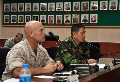 South Korean and U.S. Marine officials hold the first senior-level tactical “Staff Talk” on Bangnyeong Island Thursday to discuss bilateral alliance issues and ways to better protect the northwestern border islands. (Marine Corps)