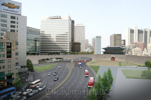 The overpasses planned to be buit near Sungnyemun, the historic gate in central Seoul. (The Korea Herald)