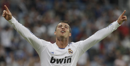 Real Madrid’s Cristiano Ronaldo celebrates after scoring his second goal. (AP-Yonhap News)