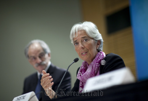 IMF Managing Director Christine Lagarde conducts a press conference in Washington, D.C. on July 6. (AFP-Yonhap News)