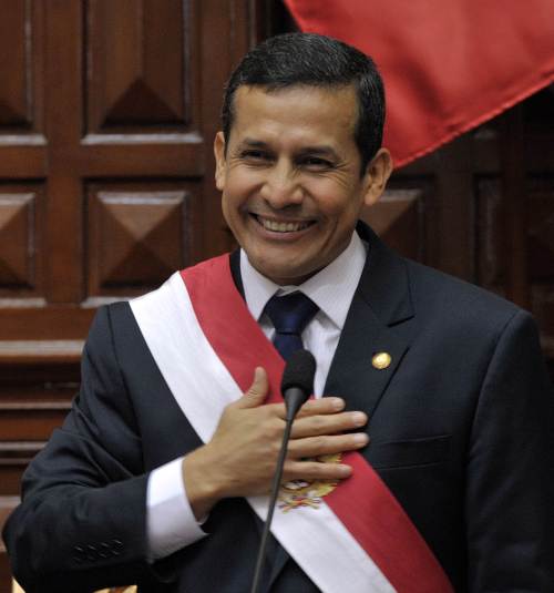 Peru’s new President Ollanta Humala after delivering his first address to the nation during his swearing-in ceremony at the Congress in Lima on Thursday. (AFP-Yonhap News)