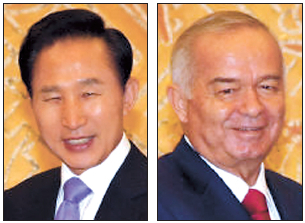 (From left) Lee Myung-bak, Islam Karimov