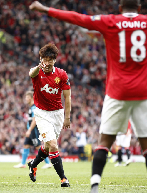 Manchester United’s Park Ji-sung celebrates his goal against Arsenal. (AP-Yonhap News)