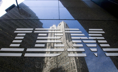 The International Business Machine logo is seen on the facade of their office building on Madison Avenue in New York. (Bloomberg)