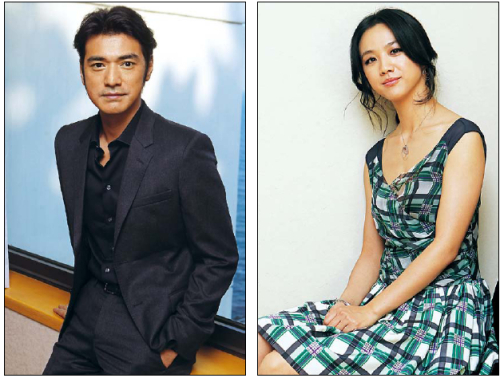 Actor Takeshi Kaneshiro (left) and actress Tang Wei, the stars of blockbuster “Wu Xia” by Chinese director Peter Chan, which made its gala presentation at BIFF at the Busan Cinema Center on Monday. (Yonhap News)
