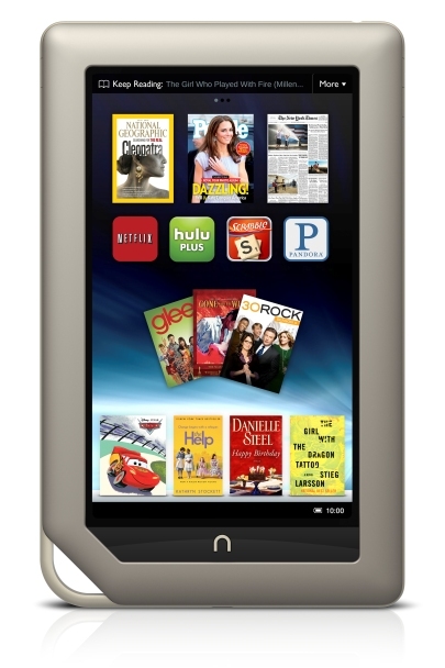 This product image provided by Barnes & Noble Inc., shows the new $249 Nook Tablet, which was unveiled Monday, Nov. 7, 2011, in New York. The e-book reader includes more features of a full-blown tablet than its prior offerings as the tablet wars heat up ahead of the all-important holiday season. (AP-Yonhap News)