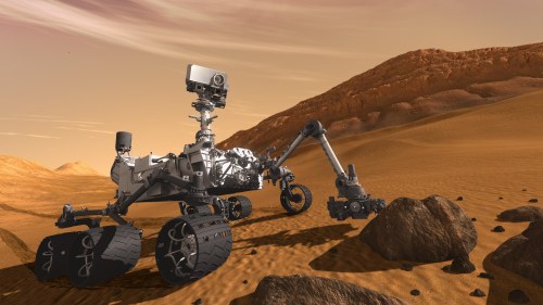 This artist concept shows NASA`s Mars Science Laboratory Curiosity rover, a mobile robot for investigating Mars` past or present ability to sustain microbial life. (AFP)
