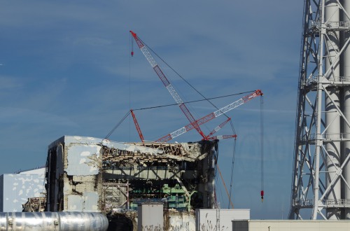 Crippled Fukushima Dai-ichi nuclear power plant in Okuma, Japan on Saturday. (AP-Yonhap News)