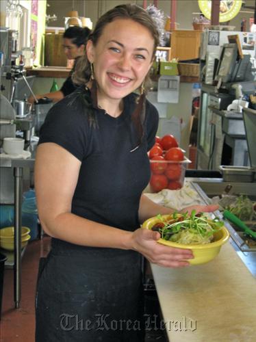 Cafe Gratitude chef Chelsea with kimchi bibimbap