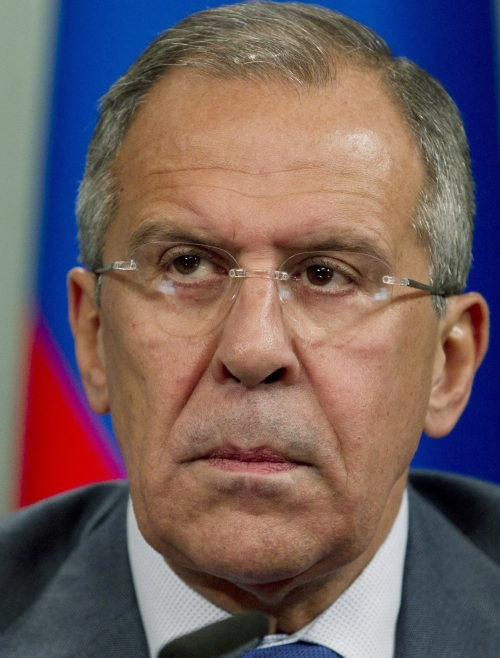 Russian Foreign Minister Sergey Lavrov speaks during a news conference after his talks with EU counterpart Catherine Ashton in Moscow. (AP-Yonhap News)