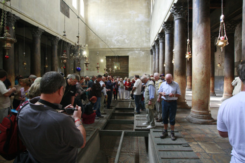 Pilgrims and tourists visit the Church of the Nativity, believed by many to be the birthplace of Jesus Christ, in the West Bank city of Bethlehem. (AP-Yonhap News)