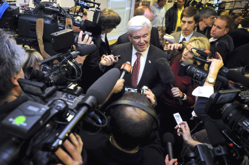 U.S. Republican presidential candidate Newt Gingrich speaks in South Carolina on Wednesday. (AP-Yonhap News)