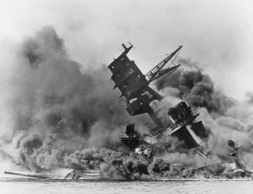 A ship plunges into the sea during a Japanese attack in Pearl Harbor on Dec. 7, 1941. (AP-Yonhap News)