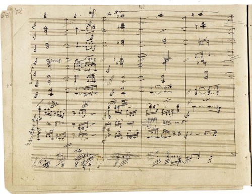This is an undated auction house photo of Beethoven's manuscript of the Ninth Symphony, prepared for the printer and used for the first edition, with extensive revisions, corrections and alterations by the composer. (Bloomberg)