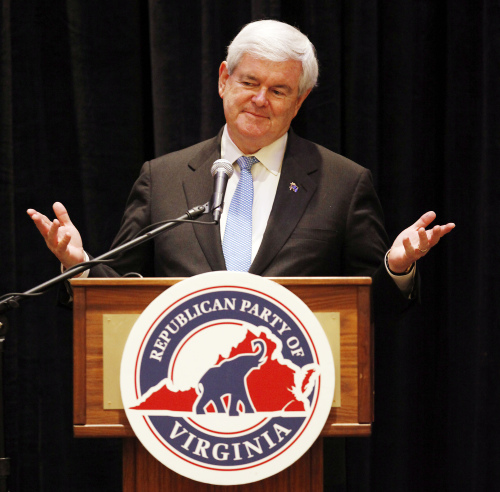 Former House Speaker Newt Gingrich speaks during a fundraiser in Henrico, Virginia on Thursday. (AP-Yonhap News)