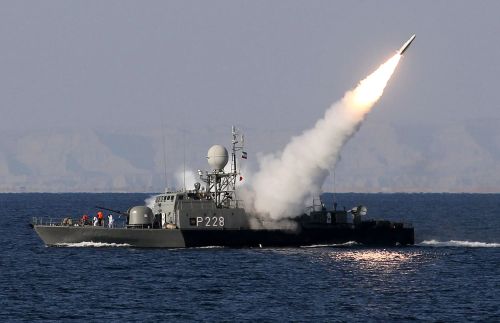 Iranian navy fires a Mehrab missile during the 