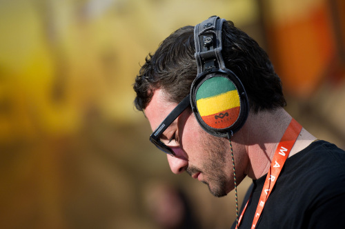 An attendee listens to music wearing House of Marley, LLC headphones at the International Consumer Electronics Show (CES) in Las Vegas, Nevada, U.S. (Bloomberg)