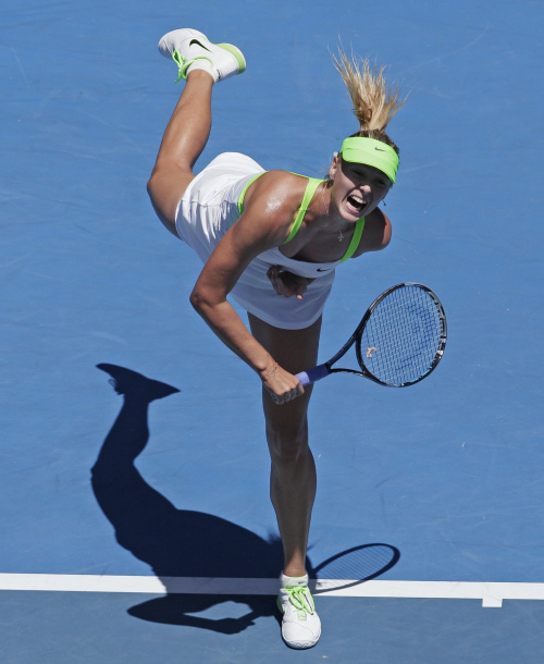 Maria Sharapova serves against Ekaterina Makarova during the Australian Open on Wednesday. (AP-Yonhap News)