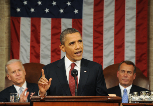 President Barack Obama delivers his State of the Union address on Capitol Hill in Washington, Tuesday. (AP-Yonhap News)