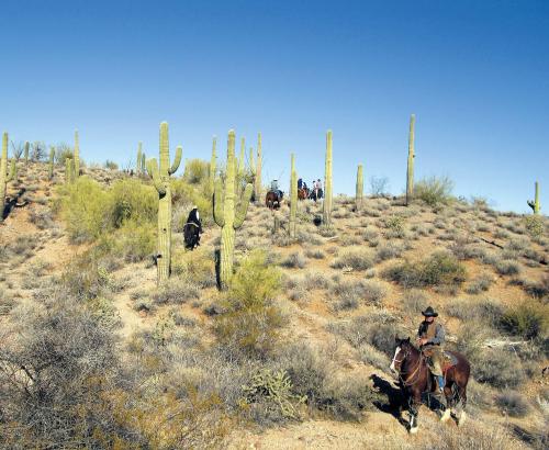 This Dec. 24, 2011 photo shows a trail ride at Rancho de los Caballeros in Wickenburg, Arizona. (AP-Yonhap News)