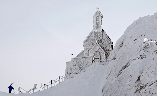 A church stands frozen near Bayrischzell, southern Germany on Thursday. (AP-Yonhap News)