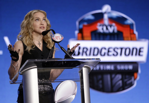 Madonna speaks during a news conference for NFL footbal's Super Bowl XLVI's halftime show Thursday. (AP)