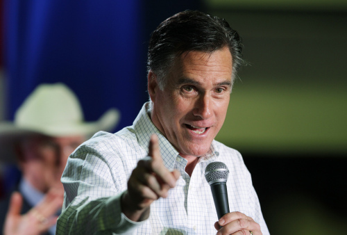 Republican presidential candidate, former Massachusetts Gov. Mitt Romney speaks at a campaign rally, Friday, Feb. 3, 2012, in Elko, Nev. AP-Yonhap