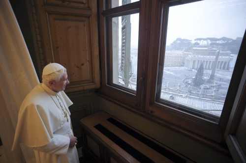 Pope Benedict XVI at the window of his studio overlooking St. Peter’s Square (AP-Yonhap News)