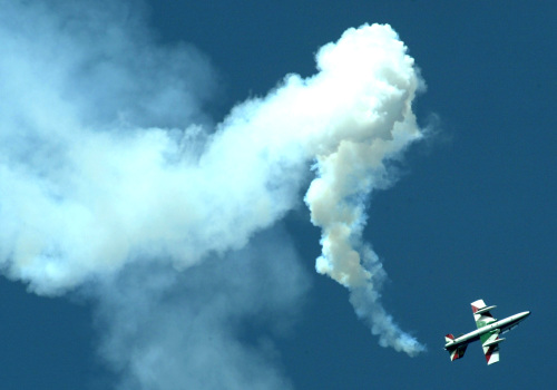 In this Sept. 18, 2005 file photo a M-346 from Italy's Pony aerobatic team, performs during an airshow at the air-force base of Tanagra, 70 kilometers (about 43 miles) north of Athens. (AP)