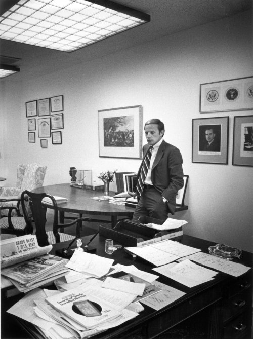 John Dean, Richard Nixon’s White House counsel, works in the White House in 1971. Fred Maroon’s photographs of the Nixon White House are on display at the Smithsonian’s Museum of American History to mark the 25th anniversary of Nixon’s resignation Aug. 9. (MCT)