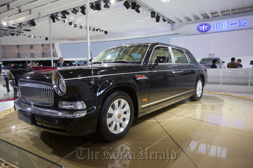 A China FAW Group Corp. Red Flag limousine is displayed at the Beijing Auto Show. (Bloomberg)