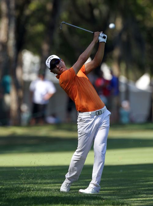 Korea’s Bae Sang-moon plays a shot on the 11th hole during the third round of the Transitions Championship on Saturday. (AFP-Yonhap News)