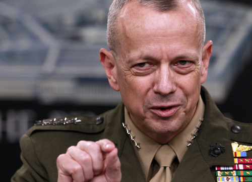 Marine Gen. John Allen, the top U.S. commander in Afghanistan gestures during a news conference at the Pentagon on Monday. (AP-Yonhap News)