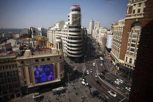 The Gran Via, one of the city’s main shopping streets, is seen in this view of Madrid on Wednesday. (Bloomberg)