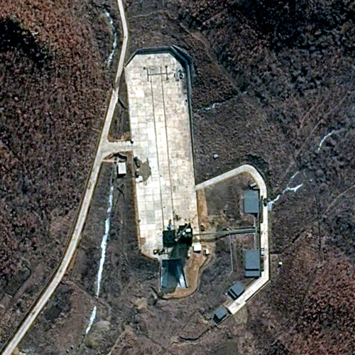 This March 28 satellite file image provided by DigitalGlobe shows North Korea’s Tongchang-ri Launch Facility on the nation’s western coast. (AP-Yonhap News)