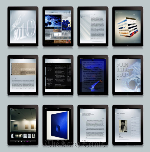 iPads show different pages of a digital catalog published by the National Museum of Contemporary Art, Korea. (MOCA)