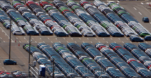 Mazda Motor Corp. cars bound for shipment sit at the company’s Ujina plant in Hiroshima. (Bloomberg)