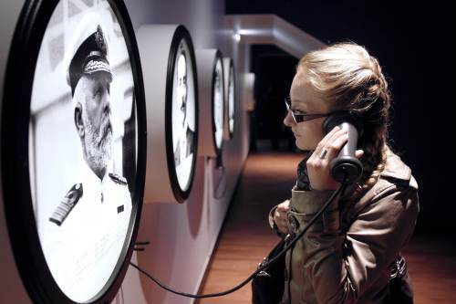 A woman visits the exhibition “Titanic, Return to Cherbourg” on Monday at La Cite de la Mer museum in Cherbourg, northern France, as part of the commemoration of the 100th anniversary of the sinking of the ship. (AFP-Yonhap News)